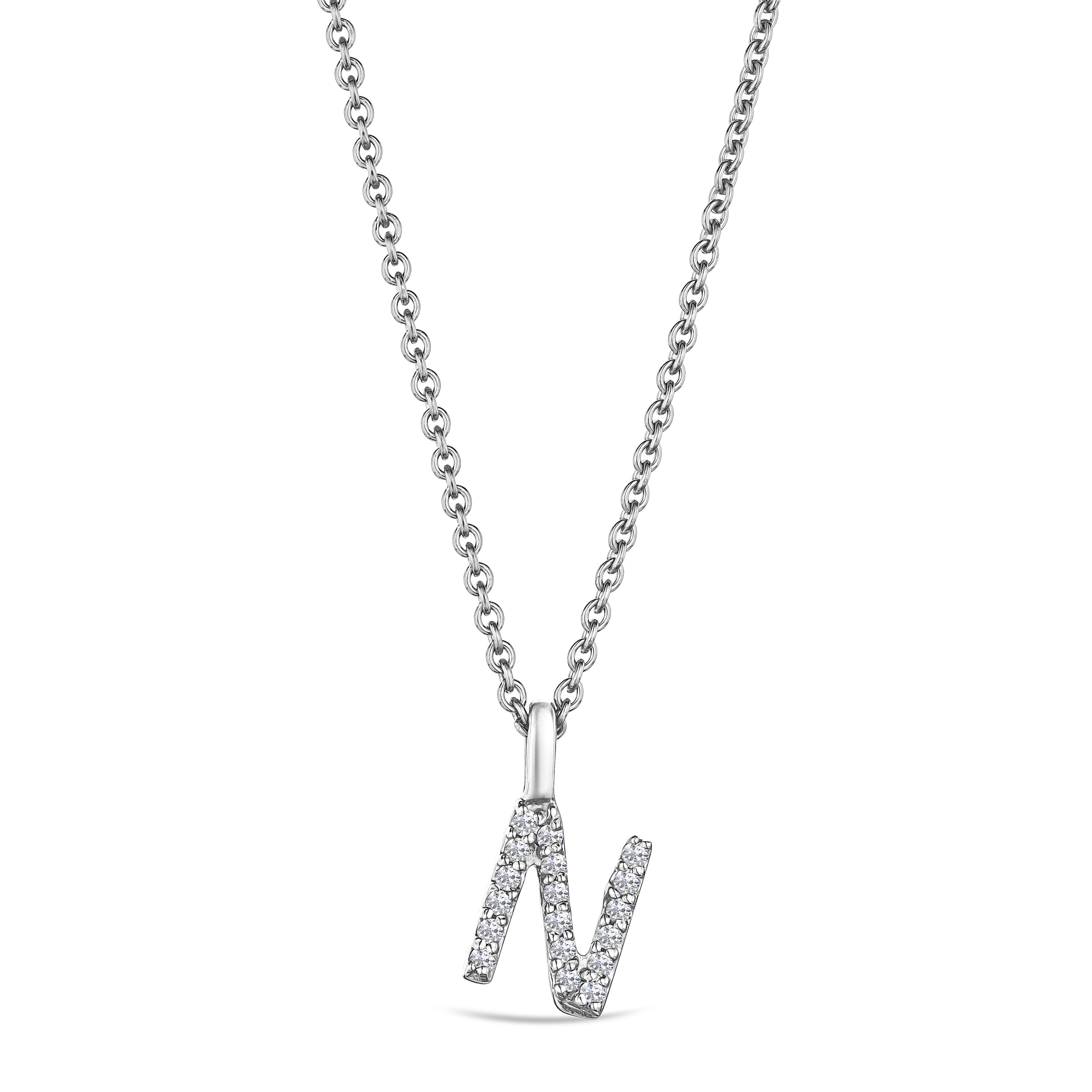 Love Letter Initial N Lab Diamond Necklace set in 9K White Gold
